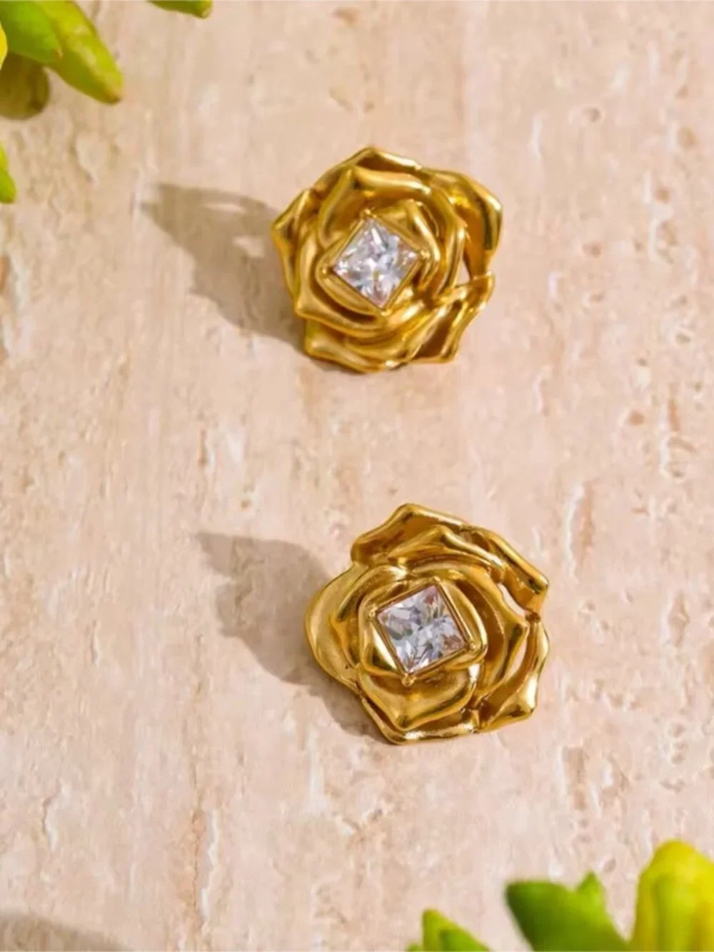 Gold plated Rose Crystal Stud Earrings